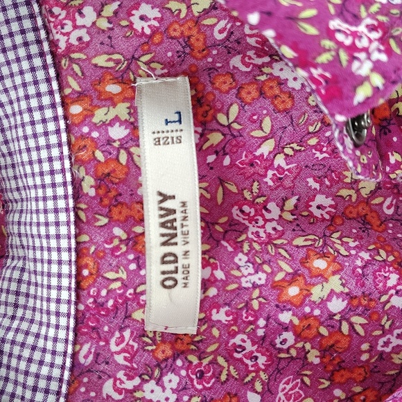 Old Navy Pearl Snap Down Top Size Large Floral Long Sleeve Blouse Pink - Picture 4 of 7